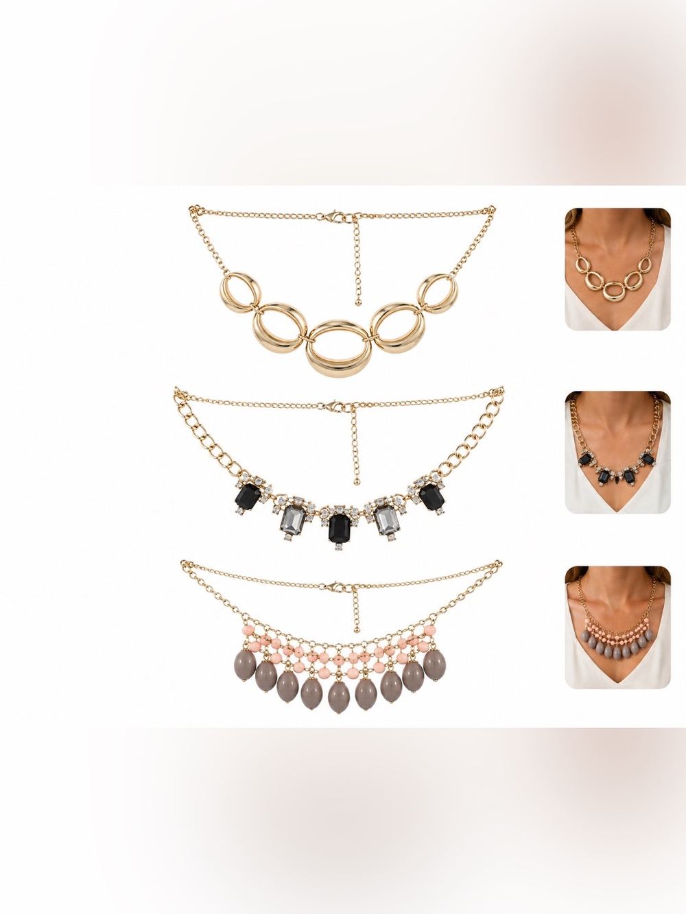 3 Macys Gold, Black Pink Statement Necklace bundle set chunky office new gift